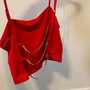 red crop top tank top. adjustable straps. cute back